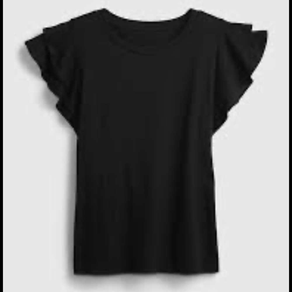 Gap | Black Ruffled Sleeve Knit Rib Tshirt - Picture 1 of 7